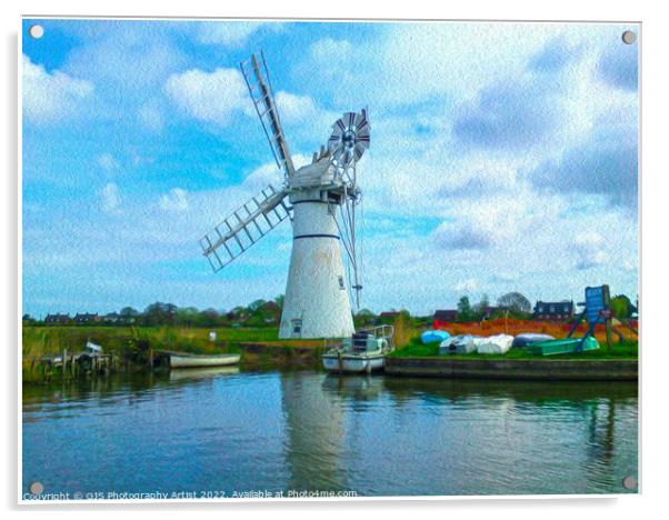 Thurne Windmill in Oil white Border Acrylic by GJS Photography Artist
