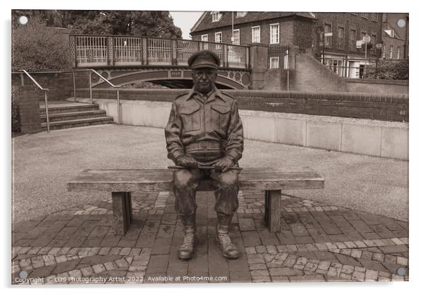 Captain Mainwaring Statue Thetford In Sepia Acrylic by GJS Photography Artist