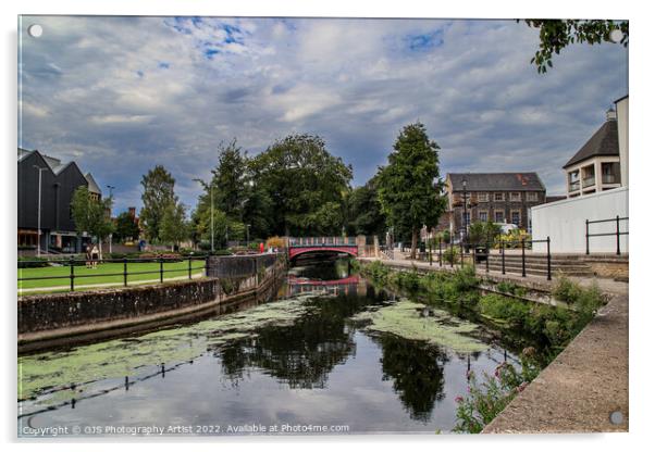 Thetford Town Bridge Reflections Acrylic by GJS Photography Artist