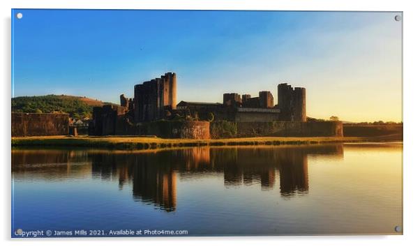Caerphilly Castle Sunset Acrylic by James Mills