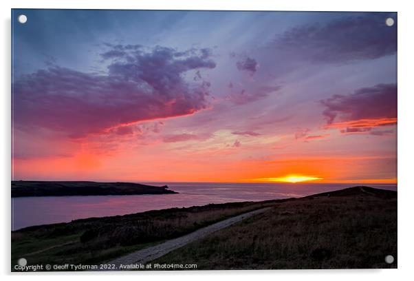 Crantock Bay Sunset Acrylic by Geoff Tydeman