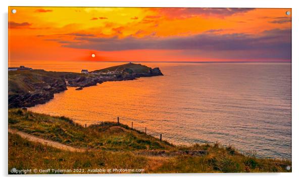 Sunset at Towan Headland Newquay Acrylic by Geoff Tydeman