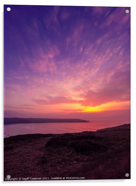 Sunset over Crantock Bay Acrylic by Geoff Tydeman
