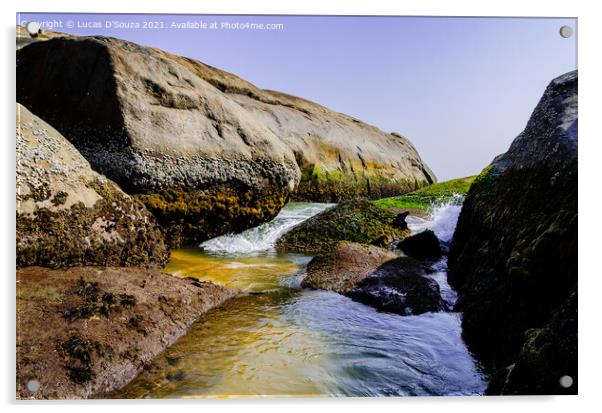 Rocky sea inlet at Someshwar, Mangalore, India Acrylic by Lucas D'Souza