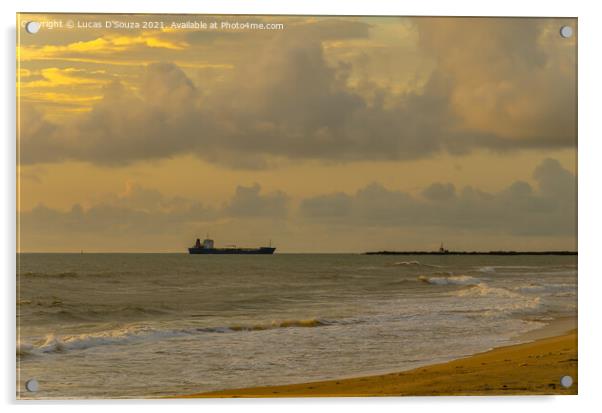 Ship approaching the harbor at sunset Acrylic by Lucas D'Souza