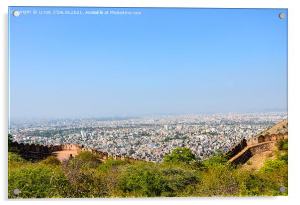 View of Jaipur city from Nahargarh fort in Rajasthan, India Acrylic by Lucas D'Souza
