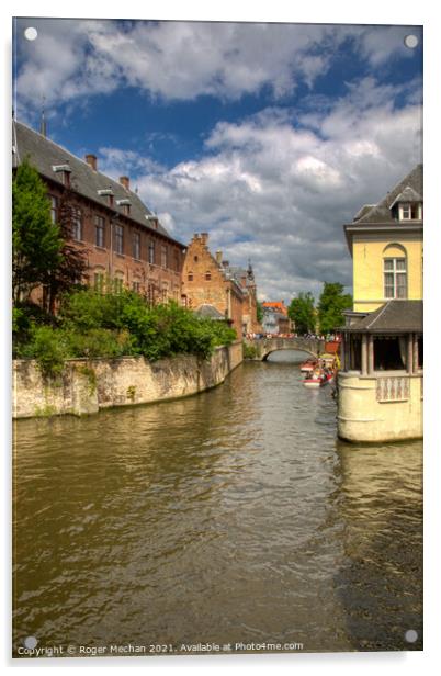 Serene Bruges Canal Scene Acrylic by Roger Mechan