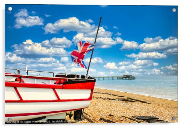 Union Jack Boat and Pier in Deal Acrylic by Roger Mechan