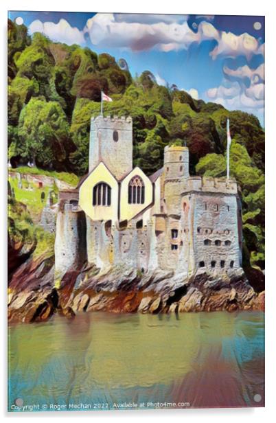 Tudor Fortress on River Dart Acrylic by Roger Mechan