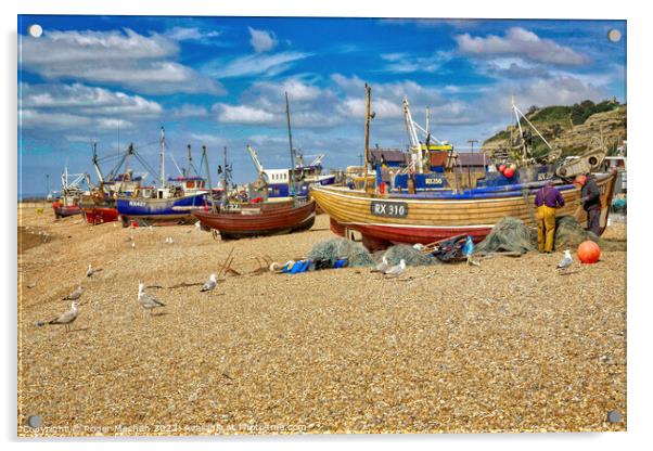 Serene Fishing Boats Acrylic by Roger Mechan