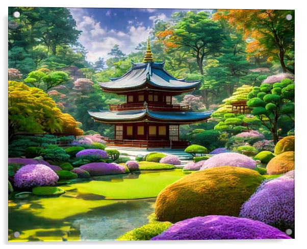 Serenity Amongst Vibrant Zen Beauty Acrylic by Roger Mechan