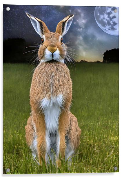 Harvest Moon Hare Acrylic by Roger Mechan
