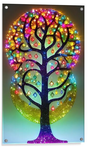 Gem-Studded Fantasy Tree Acrylic by Roger Mechan