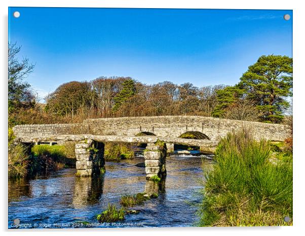 The two bridges of Postbridge Dartmoor Acrylic by Roger Mechan