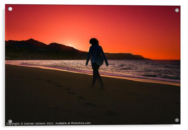 Sunrise Walker at Burrianna Playa Acrylic by Damian Jackson
