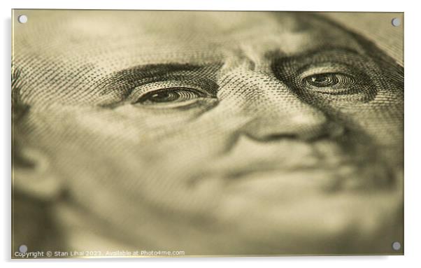 Benjamin Franklin's eyes on the 100 dollar bill Acrylic by Stan Lihai