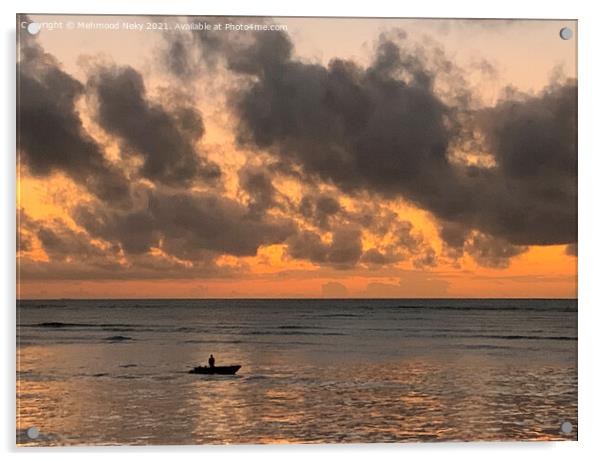 Cloudy sunrise and fisherman Acrylic by Mehmood Neky