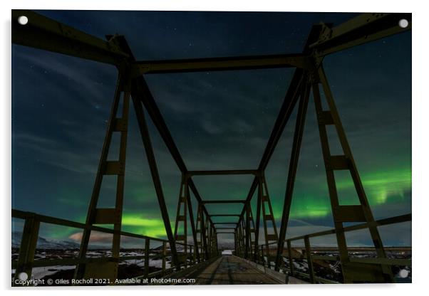 Northern lights bridge Iceland Acrylic by Giles Rocholl