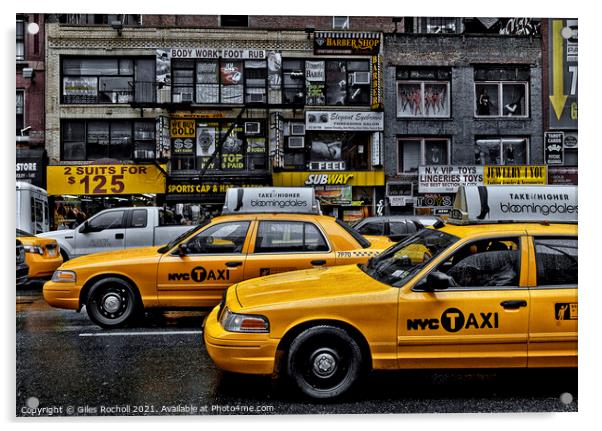 Yellow taxi cabs New York Acrylic by Giles Rocholl