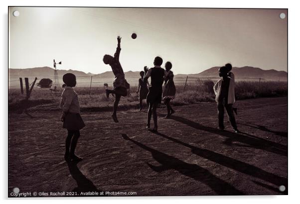 Children playing ball South Africa Acrylic by Giles Rocholl