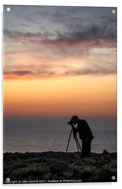 Photographer silhouette at sunset Acrylic by Giles Rocholl