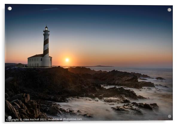 Lighthouse and sunset Menorca Spain Acrylic by Giles Rocholl