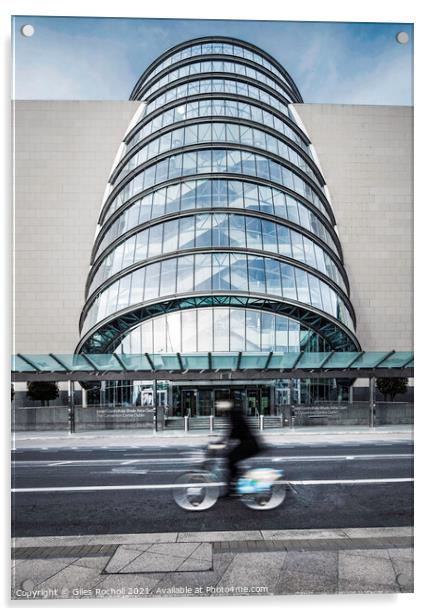 Cyclist Convention centre Dublin Ireland Acrylic by Giles Rocholl