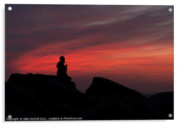 Praying monk sunrise Acrylic by Giles Rocholl