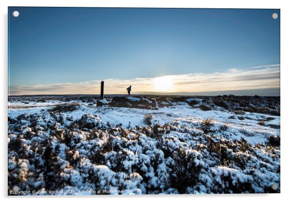 Yorkshire moors snow running Acrylic by Giles Rocholl