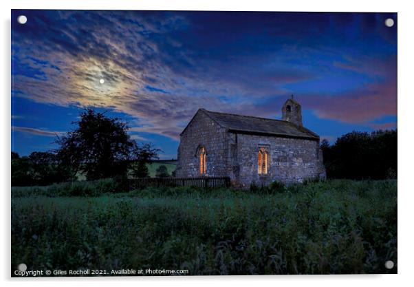 Full moon night time church Yorkshire Acrylic by Giles Rocholl