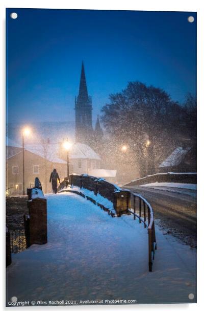 Snow Otley winter Yorkshire Acrylic by Giles Rocholl
