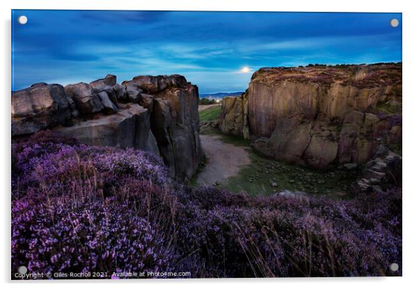Ilkley Moor heather rocks. Acrylic by Giles Rocholl