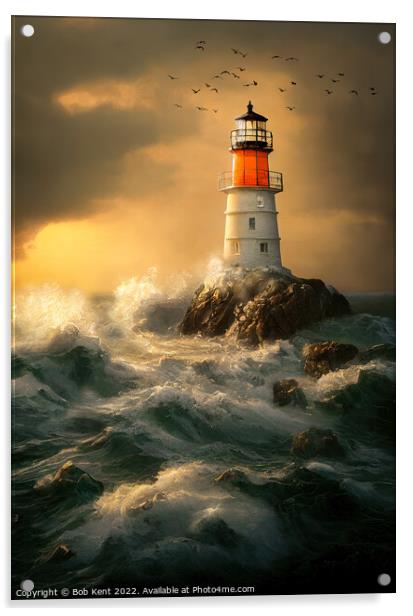 Lighthouse in a Summer Storm Acrylic by Bob Kent