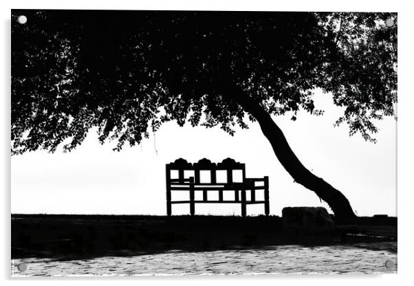 The bench under the tree Acrylic by Dimitrios Paterakis