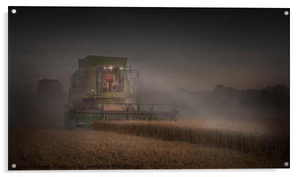 Working late bringing in the harvest. Acrylic by Gavin Duxbury