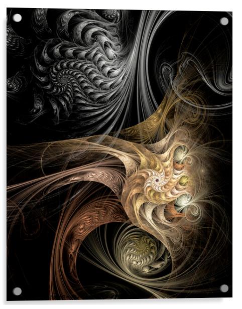 Liqourice Gold, Abstract, Fractal Art Acrylic by Maria Forrester