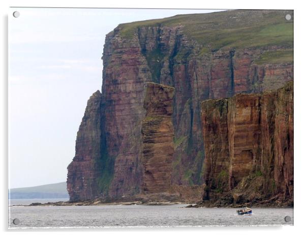 Old Man of Hoy, Orkney & fishing boat Acrylic by Phil Banks