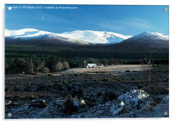 Cairngorm Mountains from Whitewell Acrylic by Phil Banks