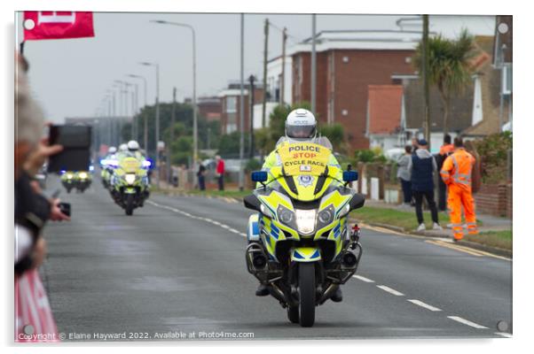 Police on motorbikes Acrylic by Elaine Hayward