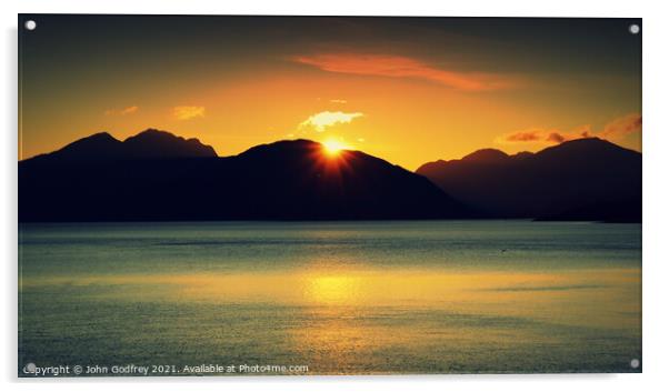 Two Lochs Sunset Acrylic by John Godfrey Photography