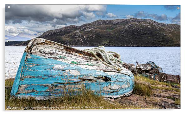 Old Boat At Loch Torridon. Acrylic by John Godfrey Photography