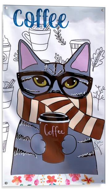 Coffee Cat Acrylic by Raymond Evans