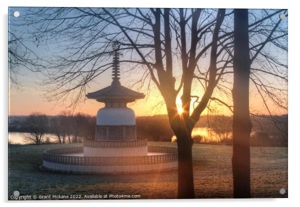 Peace Pagoda Sunrise Acrylic by Grant Mckane