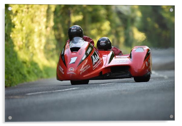 2016 IOM TT road races, Dave Molyneux/Dan Sayle sidecar racing Acrylic by Russell Finney