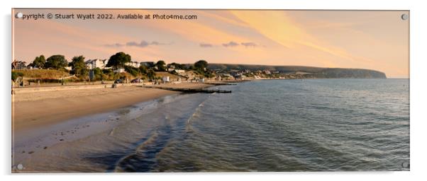 Swanage beach during golden hour Acrylic by Stuart Wyatt