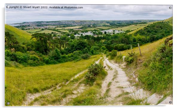 Swanage steps to the obelisk above Ulwell Acrylic by Stuart Wyatt