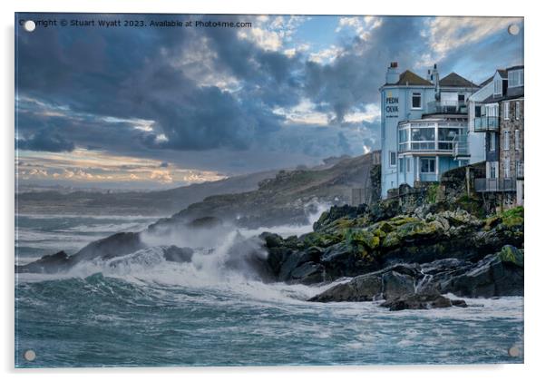 St. Ives hotel overlooking stormy weather Acrylic by Stuart Wyatt