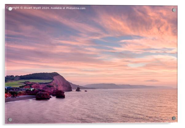 Ladram Bay Sunrise Acrylic by Stuart Wyatt