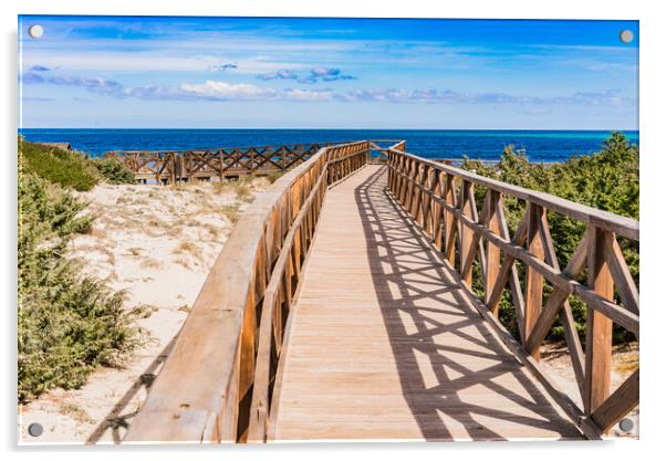 Boardwalk to the beach of bay of Alcudia Acrylic by Alex Winter