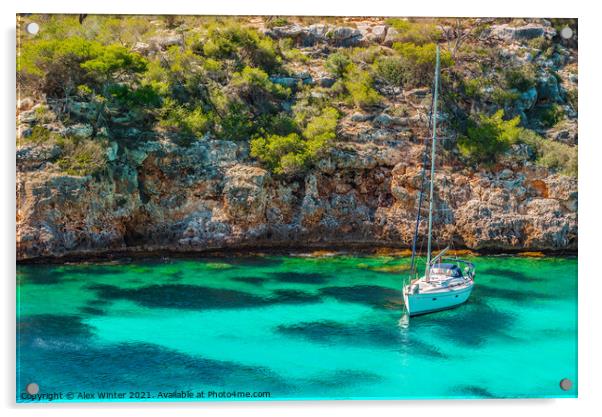 Beautiful bay with boat in Mediterranean Sea  Acrylic by Alex Winter